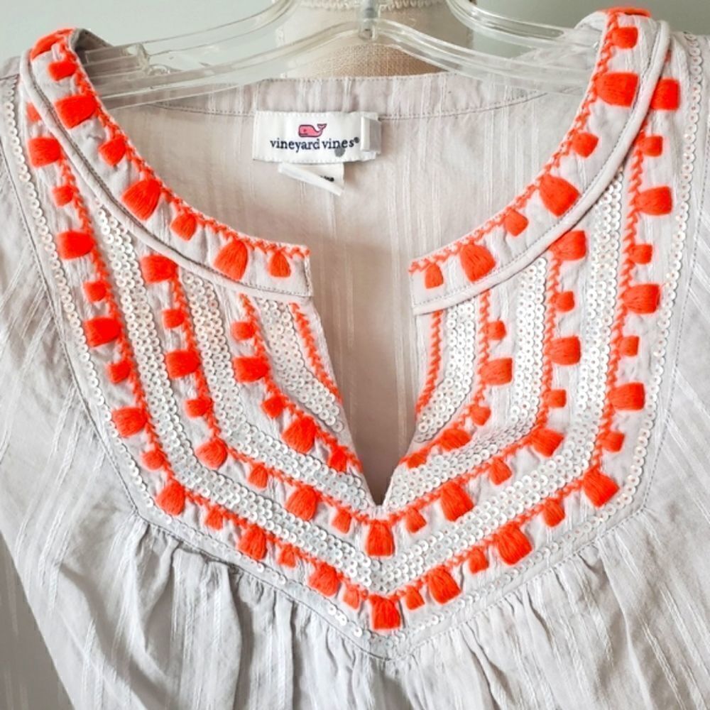 Vineyard Vines Women's Embroidered Neckline Cotton Top Size XXS - Picture 3 of 7